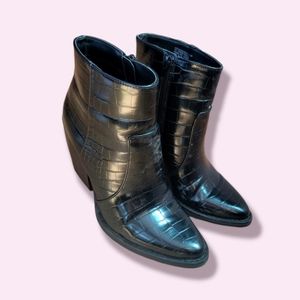 Madden Girl Women Black Embossed Ankle Boots